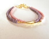 Delicate Pink and Purple Boho Bead Bracelet - Stackable Gold Bracelet