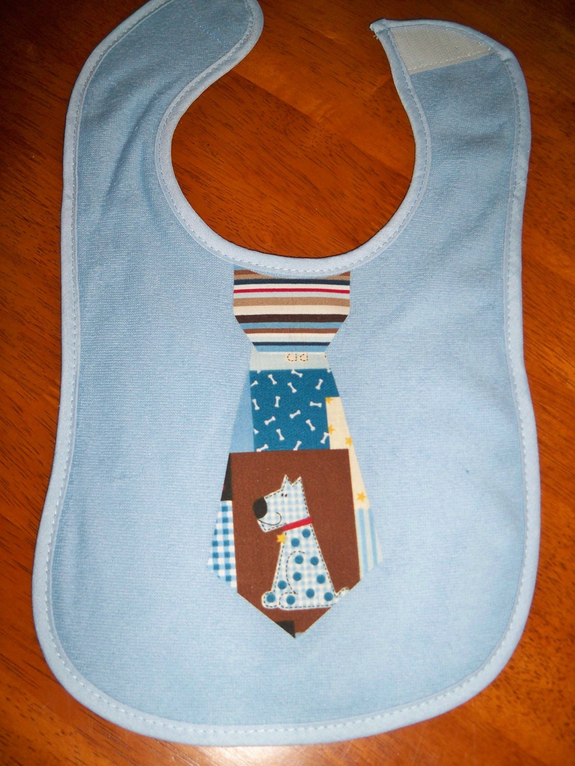 Puppy Dog Boutique Style Baby Bib- Puppy Dog Blue Tie Baby Bib- Baby Boy Gift