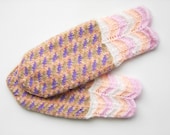 Hand Knitted Mittens - Pink, Peach and Lilac - UnlimitedCraftworks