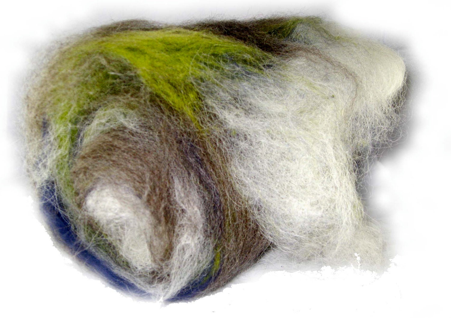 carded wool art batt for spinning or felting navy & lime 3.08 oz
