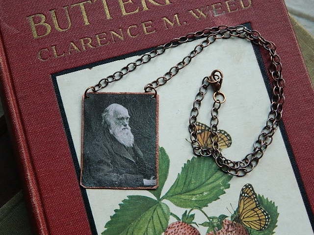 Charles Darwin necklace mixed media jewelry photography jewelry science evolution history