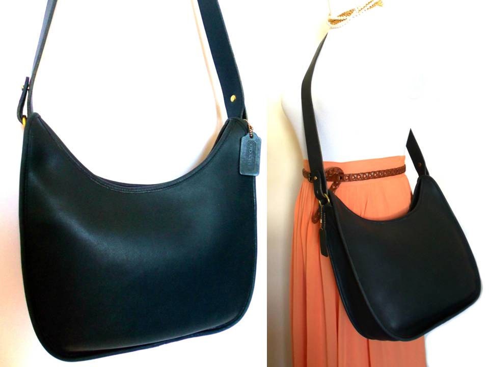 Vintage Coach Navy Becket Zip Bag, Boho Hippie Leather Satchel Hipster Messenger Preppy Retro Blue Saddle Crossbody Crescent Hobo