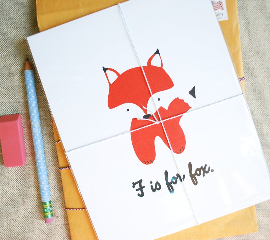 F is for Fox woodland animal nursery portrait illustration