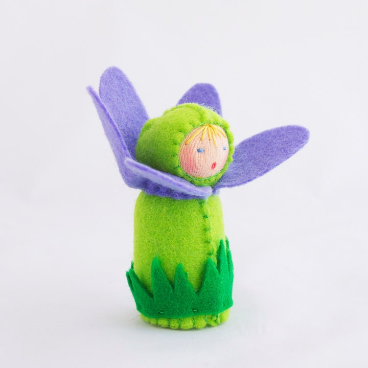 Purple Felt Doll Agapanthus Flower - Miniature Purple Green Toy