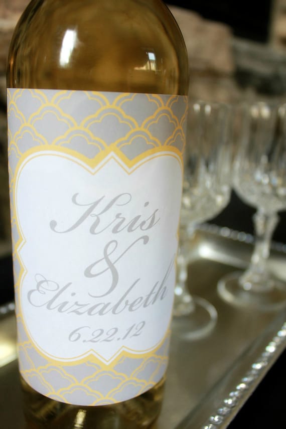 Customized Wine Bottle Label -Yellow & Grey Wine Label - DIY Printable Il_570xn