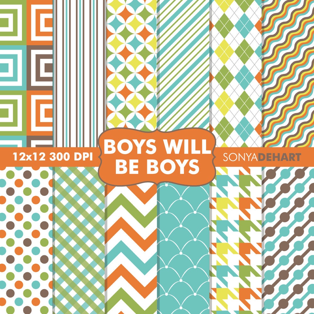 50% Off SALE Digital Scrapbooking Printable Paper Pattern Pack Boys Will Be Boys Instant Download Il_170x135