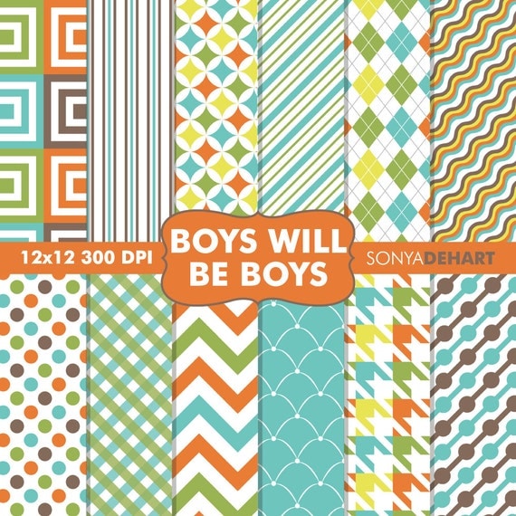 Buy 2 Get 1 FREE Digital Scrapbooking Printable Paper Pattern Pack Boys Will Be Boys Instant Download Il_570xn
