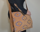 Messenger Bag, Cross Body Bag, School Bag, Slouch Bag, Fashion Bag in Native American Print Micro Suede, Cotton Lining, Completely Padded - uniquefabricgifts