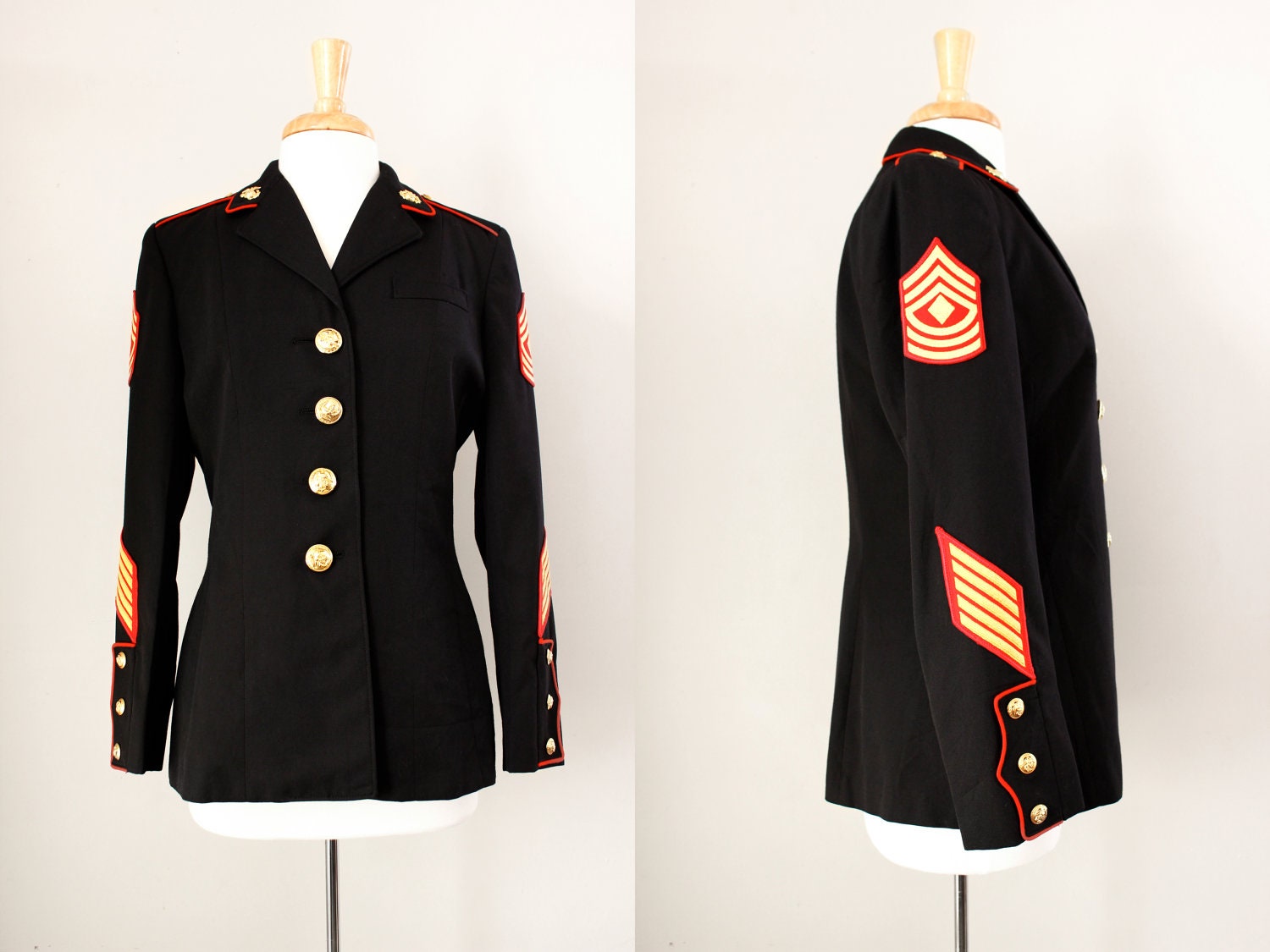 Vintage Women's Military Jacket - Black Military Jacket - Gabardine Jacket - Size Small