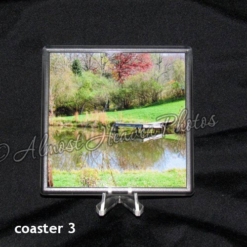 Autumn Reflections Dock Pond Photo Coasters