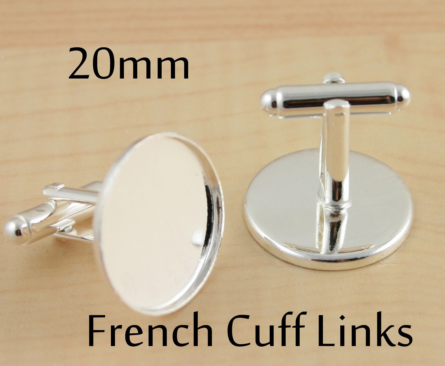 6 ct. 20mm CUFF LiNK- Shiny Silver, Makes 3 Pair of Cufflinks