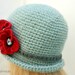 Chunky Crochet Womens Ladies Teens 192O Elegant Flapper Cloche beanie brimmed Hat Green Angora Wool Vintage Style