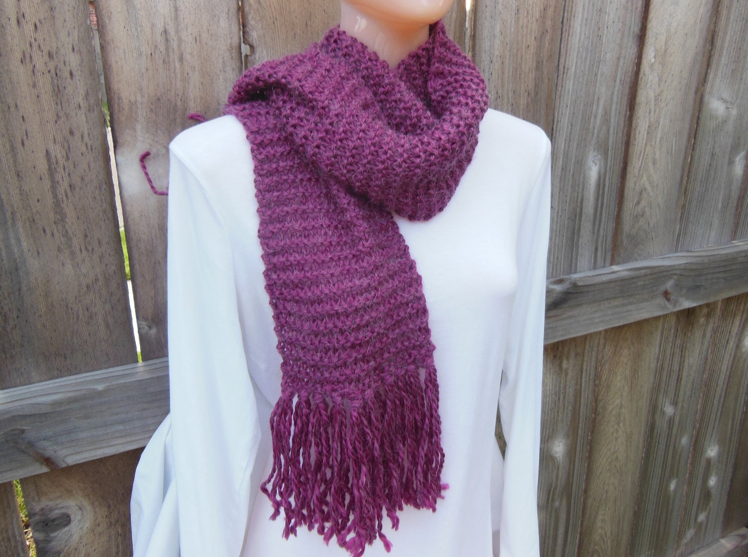 Knit Scarf, Chunky Knit Scarf, Long Alpaca Shawl in Mulberry. Purple.