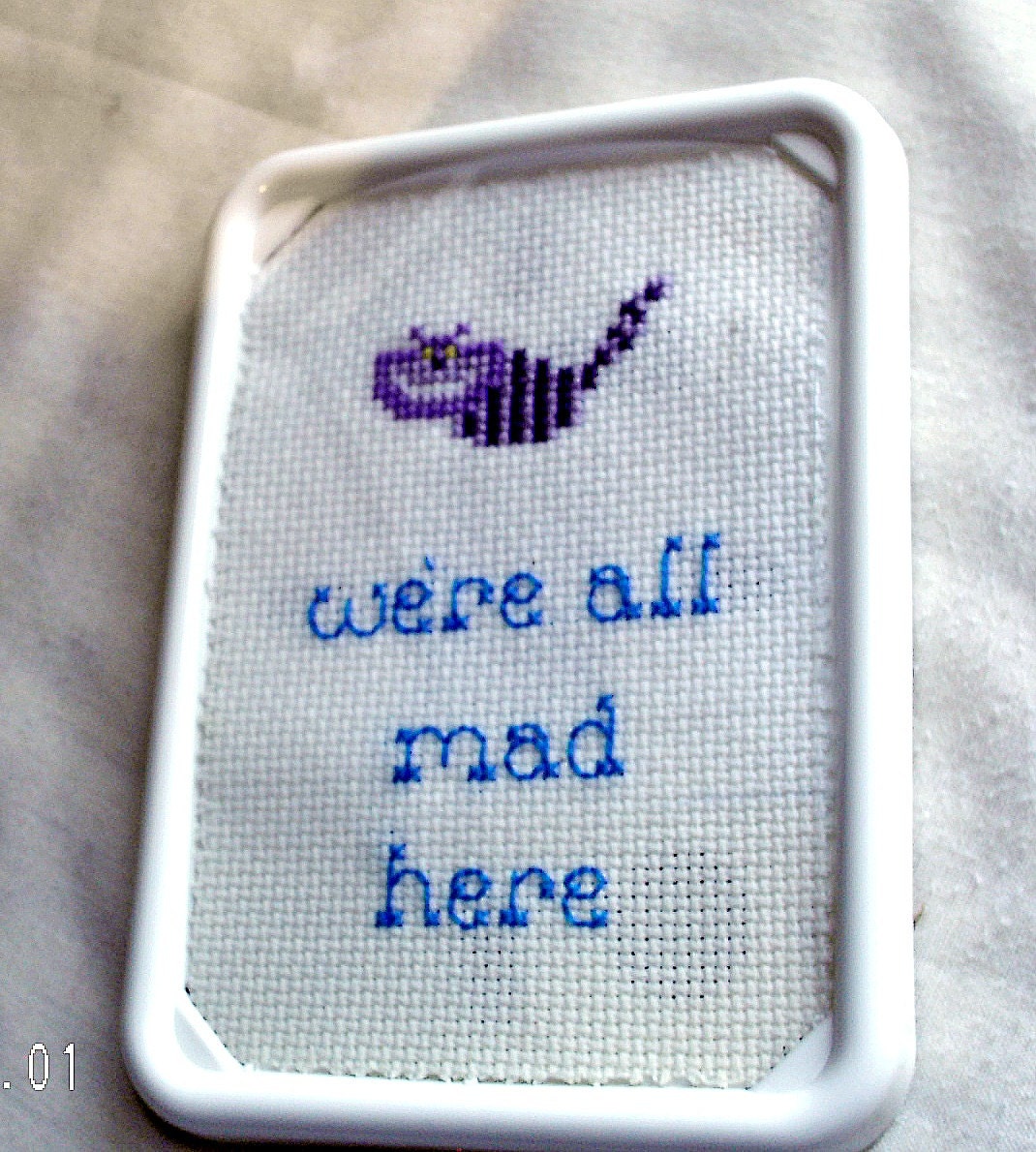 Cheshire Cat We're All Mad Here Cross Stitch Fridge Magnet