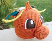 Dragonite Pokemon Inspired Hat With Wings and Antennae : Dragon Anime Kawaii Handmade Crochet Beanie Hat