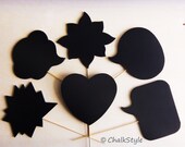 Set of 6 Chalkboard Photo Booth Props Speech Bubbles on a Stick -- Bubbles, Sun and a Heart Chalk Board for Wedding or Engagement Photos Il_170x135