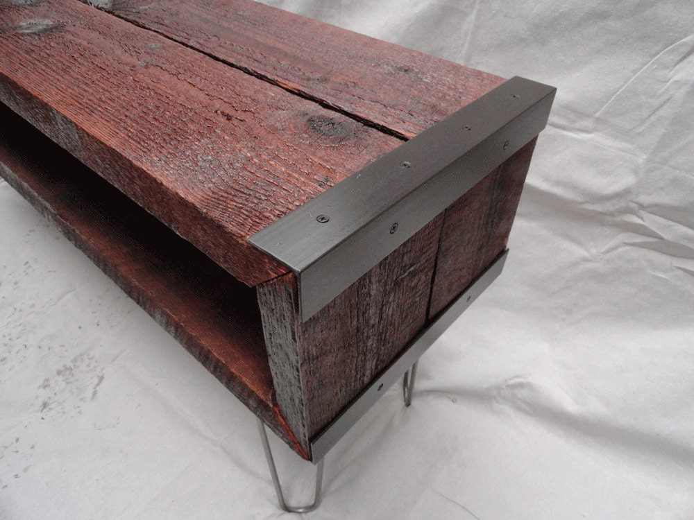3 ft Industrial media console tv stand from salvaged barnwood with hairpin legs