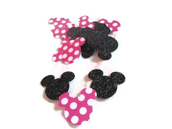 100 Piece Black Glitter and Minnie Confetti - Minnie Mouse party, Minnie scrapbook, Table decor
