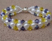 Glass Pearl & Crystal Bracelet With Magnetic Clasp
