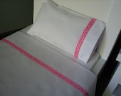 American Girl /18" Doll Bedding - 3 Piece Linen/Sheet Set - Sheet, Pillow, Pillowcase - Light Pink Polka Dot