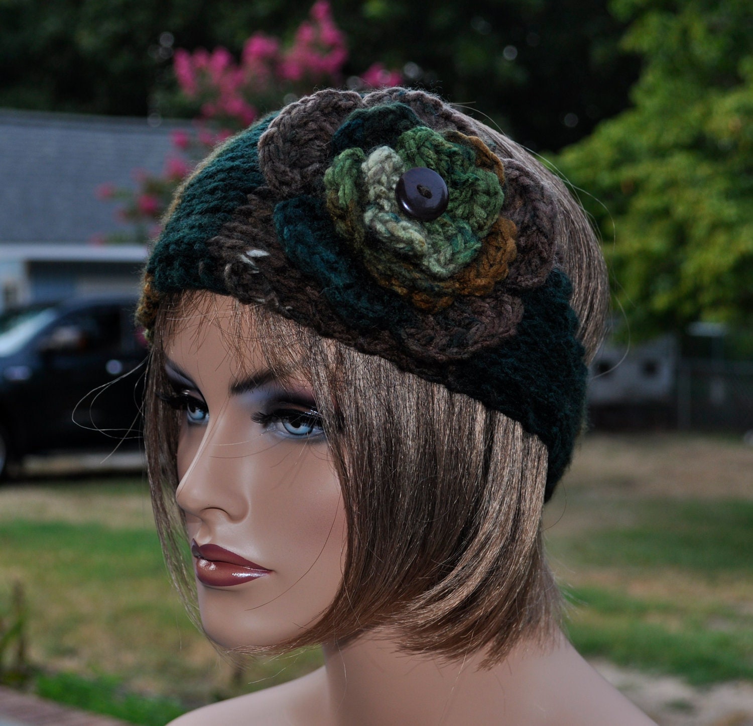 Camouflage Knitted Headbands Ear Warmer, Womens Headband, Crochet Flower,   HBNO. 51