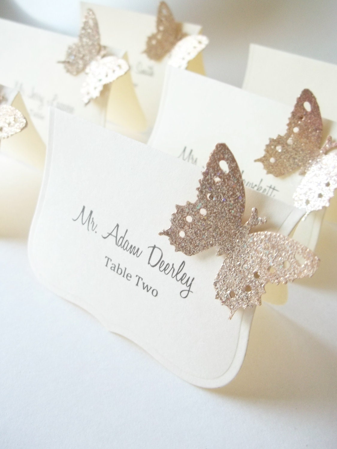 Wedding Luxe Escort Cards , Butterfly Place Cards, Wedding Seat Cards - Champagne and Ivory