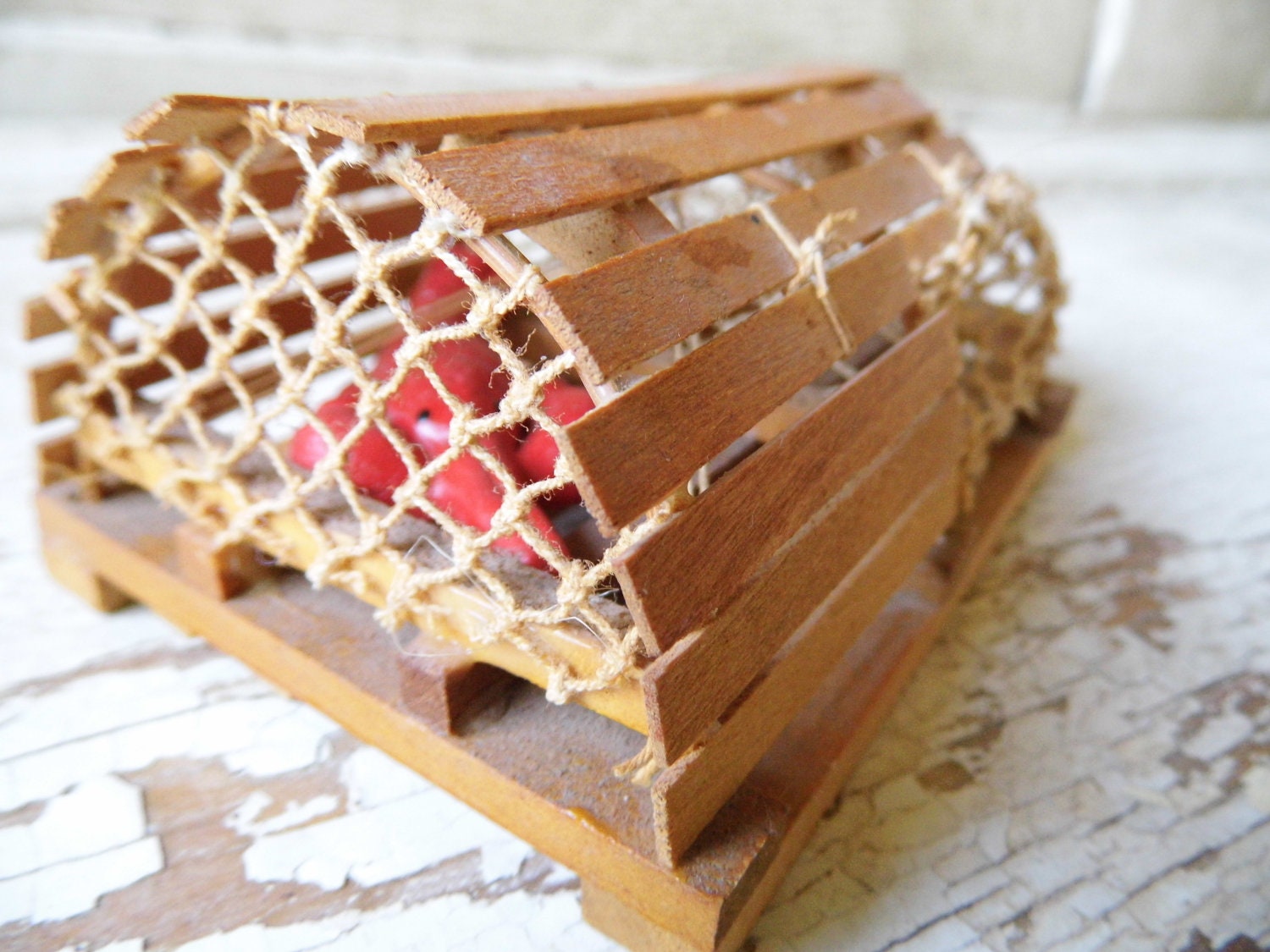 Vintage Small Wooden Wood Hand Made Lobster Trap, Made in Japan, Miniature