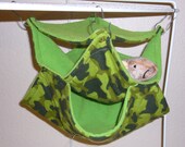 Medium Triple Bunk Hammock "Green Camouflage Print with Backyard Green Fleece Lining" Rat, Ferret, Sugar Glider