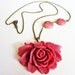 red rose necklace, flower necklace, long necklace pendant, chunky necklace, flower jewelry necklace, rolo chain, cabochon necklace, hot pink