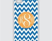 RUBBER Monogram iPhone 5 Case - Blue / Orange Monogram on Chevron  iPhone Case, iPhone 5 Case, Cases for iPhone 5, iPhone 5 Cover IPHONE 5