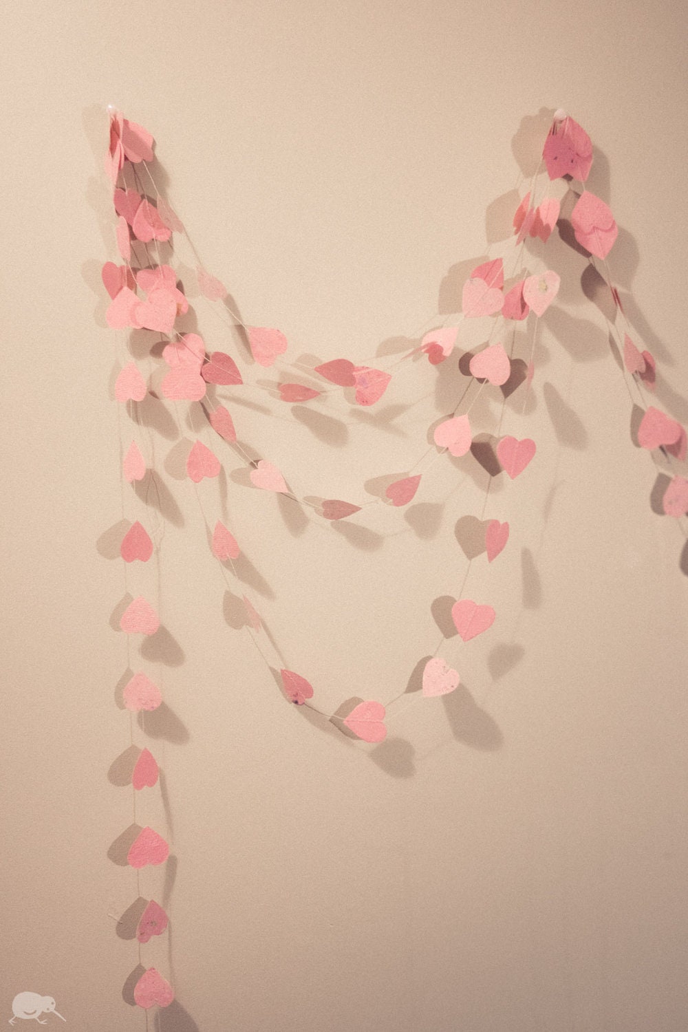 Pink Love Hearts Garland, HANDMADE PAPER, Bunting, Delicate, 20 ft / 6 m