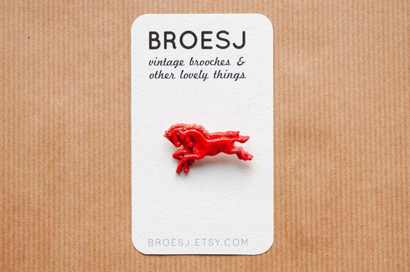 Horse Brooch Red Vintage Horses Pin