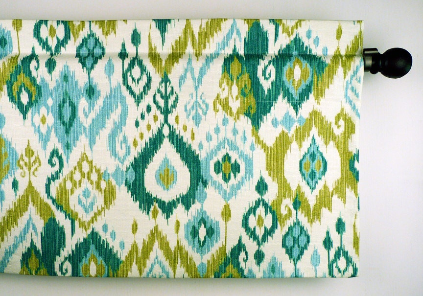 Ikat Window Valance in Blue Green Teal by Mill Creek Gunnison Grasshopper (curtain rod not included)