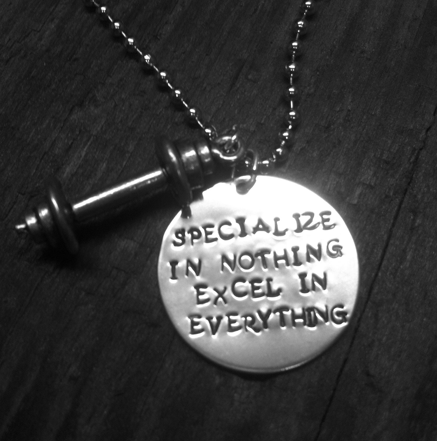 Specialize in Nothing Excel in Everything' silver with pewter barbell... Crossfit workout