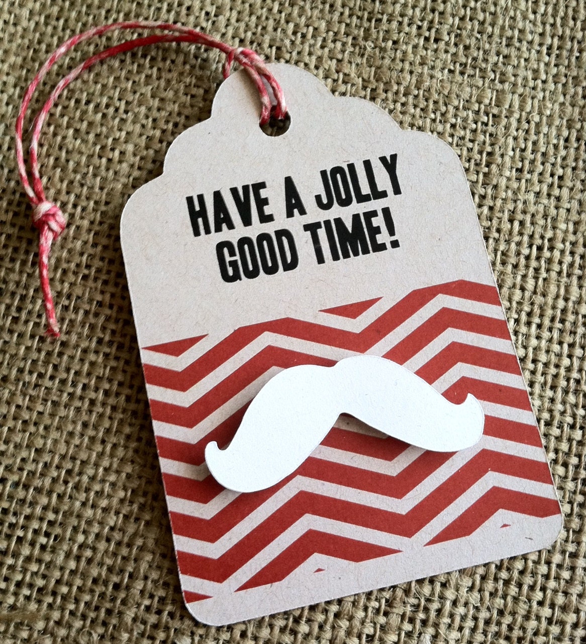 Santa Mustache Tags - Christmas - CUSTOM - Happy Holidays - JOLLY - Chevron - Eco-Friendly - Hemp Twine - Recycled Paper - Set of 6