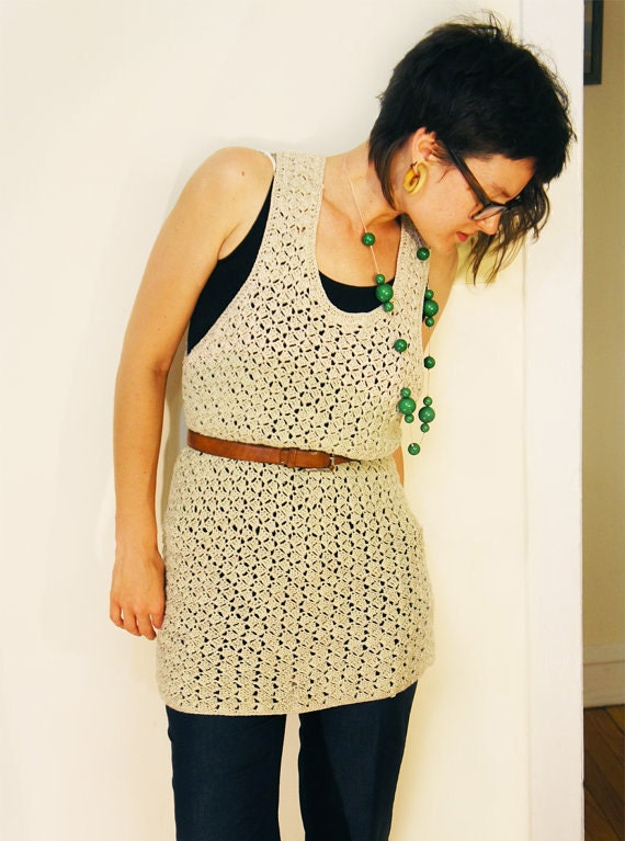 Crochet dress. mini dress. tank top. jumper. beach dress - 100% organic cotton - Made to order - light green. pastel