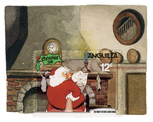 Original Framed Art: Anguilla 1981 Disney Night Before Christmas Postage Stamp Painting