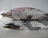 Decorative Pillow Cover Designer Cotton Fabric Forest Woodland Pillow Brown Pink Black Design Bird  Pillow Modern Handmade
