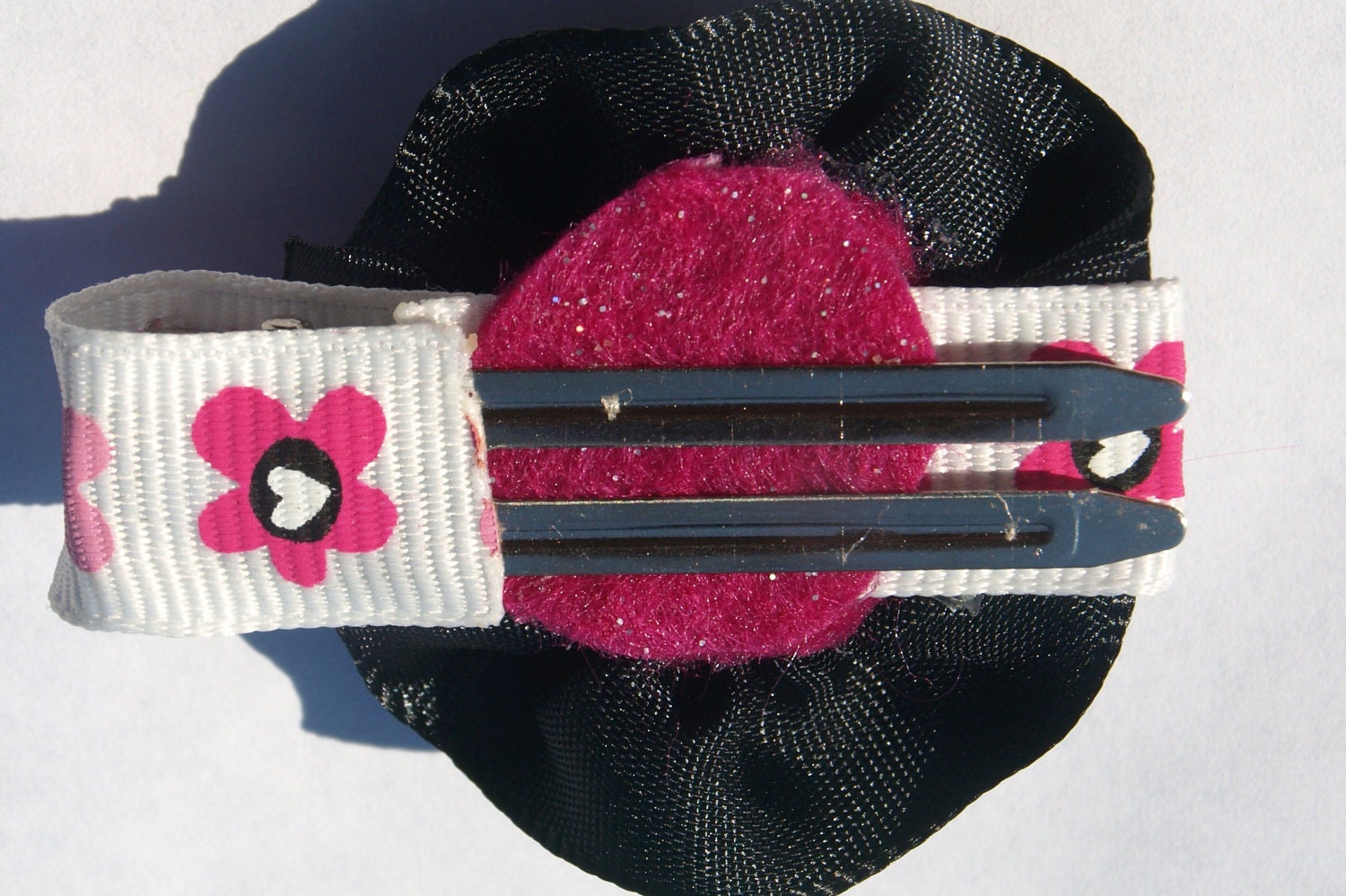 black and hot pink hair clip- sparkly pink and black - fancy hair accessories