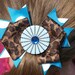 bright blue and leopard print hair bow- hair bow with button, animal print barrette