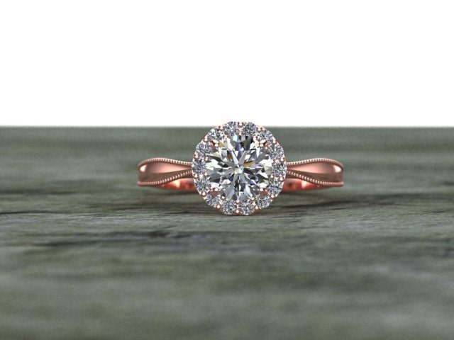 Diamond Halo Heart Basket Engagement Ring 14K Rose Gold