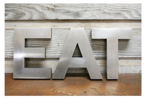 Vintage EAT Sign -- Brushed Steel Kitchen Sign
