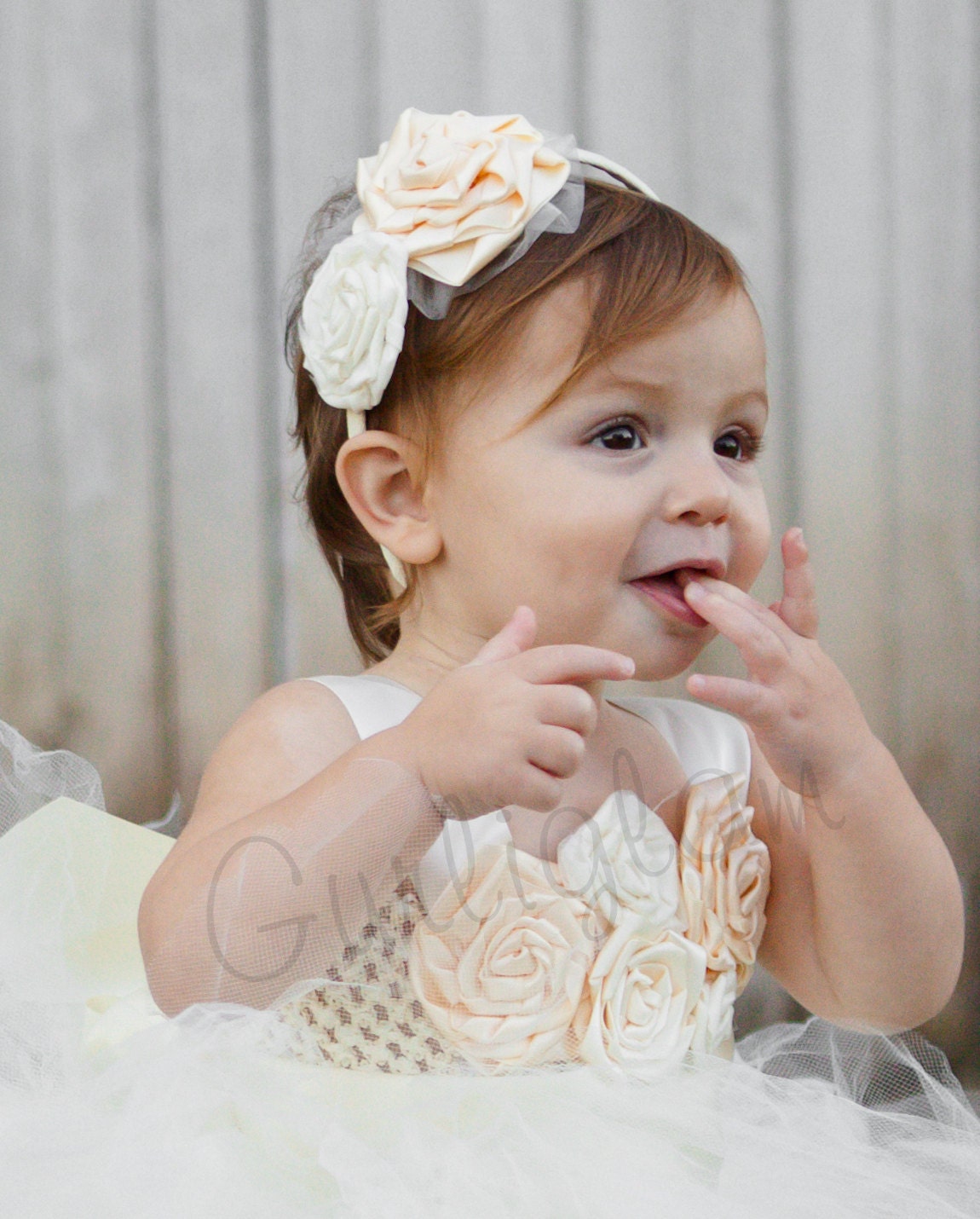 Ivory shades Flower headband, Vintage, Flower girl headband
