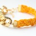 Arm candy - Gold Extra chunky chain with Yellow leather braid Bracelet - 24k gold plated