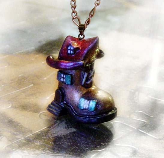 Fairytale shoe house polymer clay charm pendant