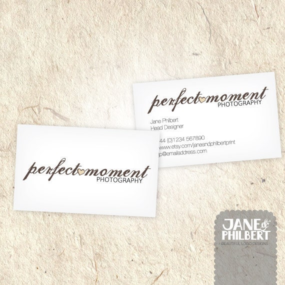 Premade Logo for Photography - Feminine style, fully customisable including free watermark - girly boutique heart pretty