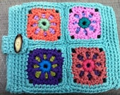 iPad cover/pouch/pocket/cozy kaleidoscope granny squares with seafoam border READY 2 SHIP