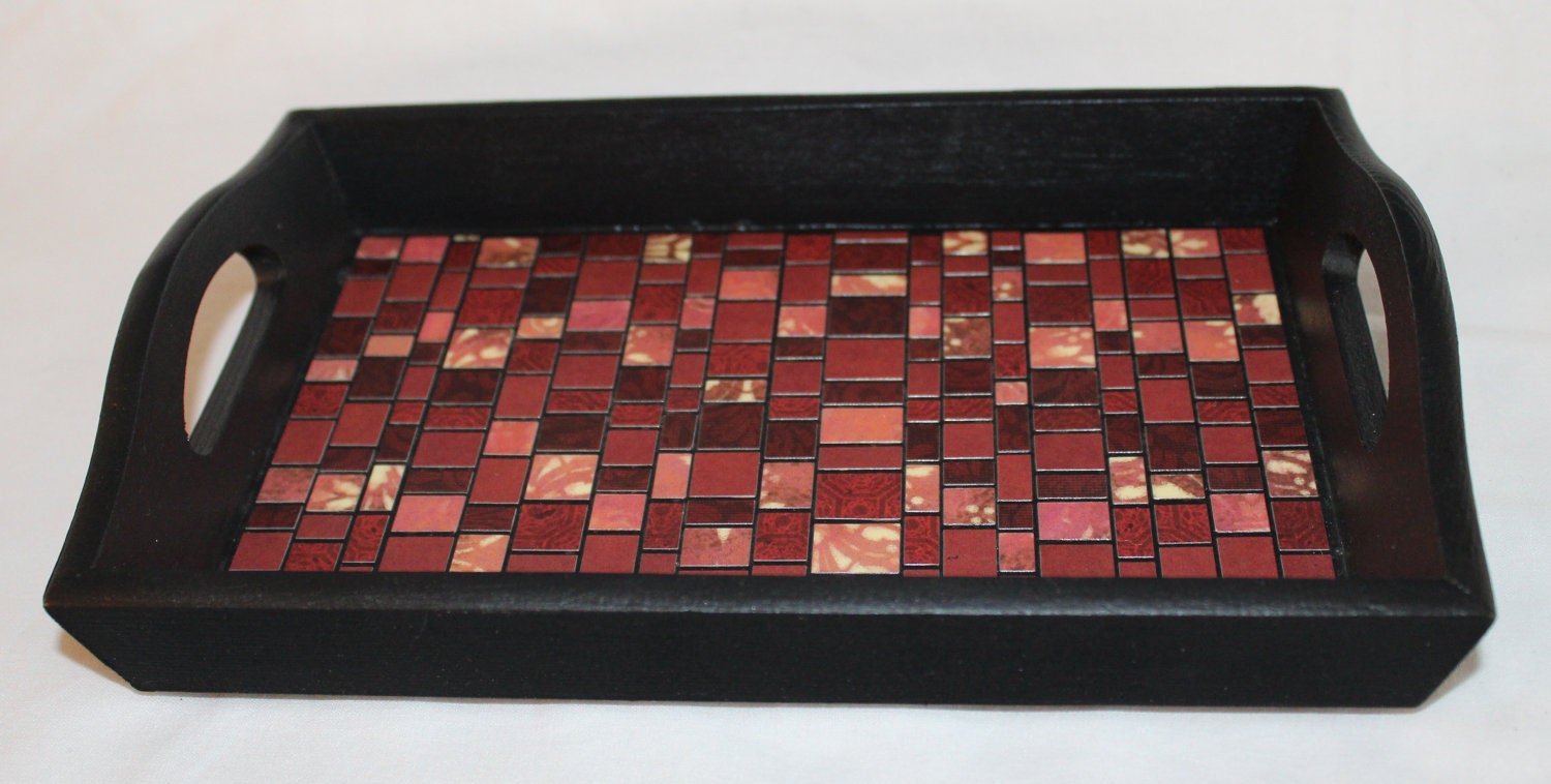 Red paper mosaic tray