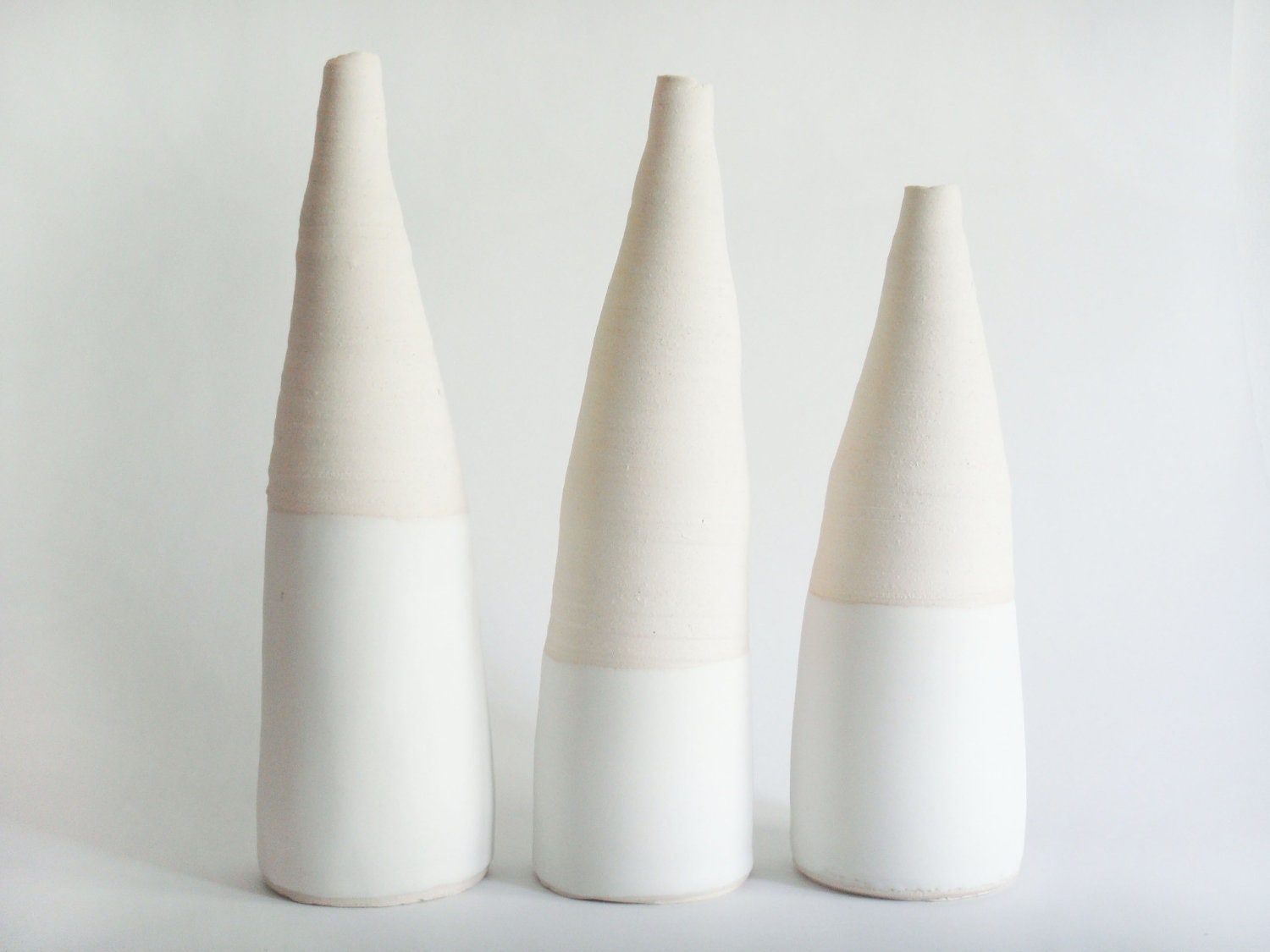 Ceramic vases, home decor, modern white set of three organic minimal bottles - juliapaulpottery Ceramic vases, home decor, modern white set of three organic minimal bottles - juliapaulpottery