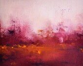 Red abstract landscape - Original oil  painting 8.6 x 9.6 inch